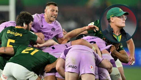 Scotland maul versus South Africa and an inset of Springboks boss Rassie Erasmus.