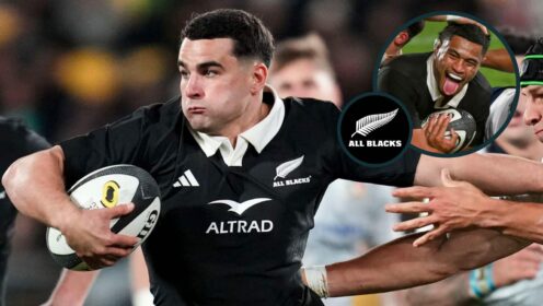 All Blacks back Josh Moorby and an inset of Tupou Vaa'i