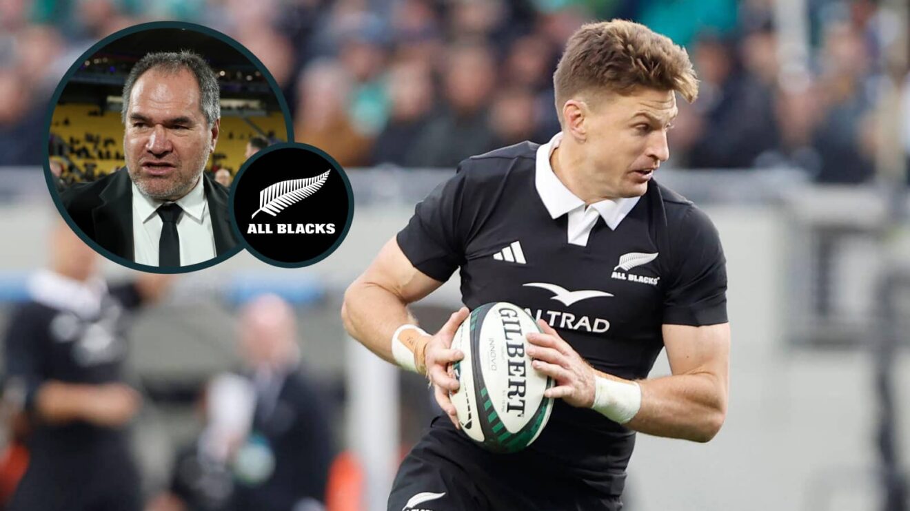 All Blacks fly-half Beauden Barrett and an inset of head coach Dave Rennie.