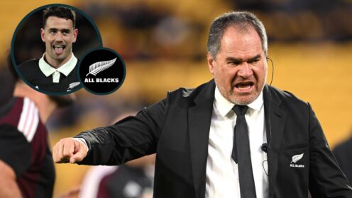 All Blacks head coach Dave Rennie and an inset of back Will Jordan.