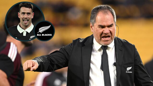 All Blacks head coach Dave Rennie and an inset of back Will Jordan.