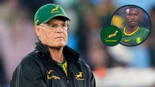 Springboks head coach Rassie Erasmus and an inset of Vusi Moyo.