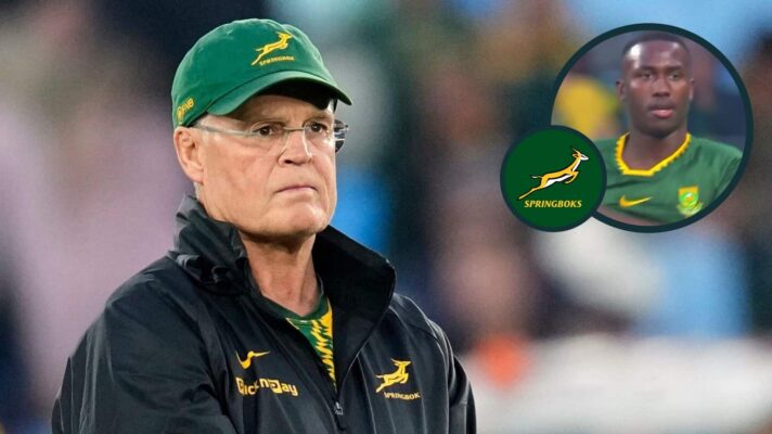 Springboks head coach Rassie Erasmus and an inset of Vusi Moyo.