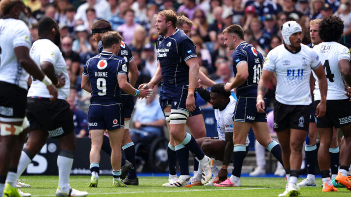 Scotland second-row Jonny Gray after scoring against Fiji.