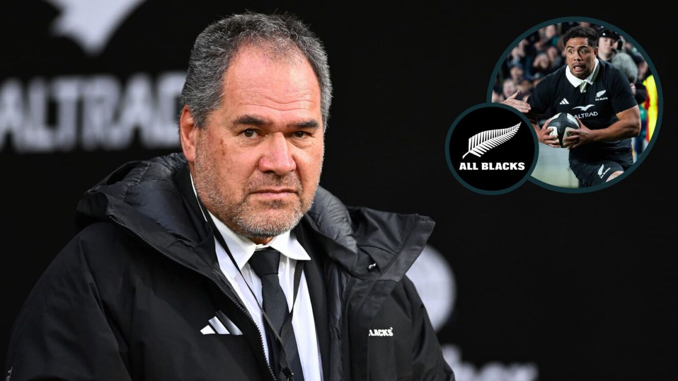 All Blacks head coach Dave Rennie and New Zealand score try through Anton Lienert-Brown against Ireland (inset).