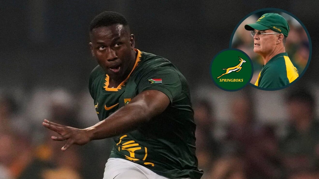 Springboks debutant fly-half Vusi Moyo and head coach Rassie Erasmus (inset).