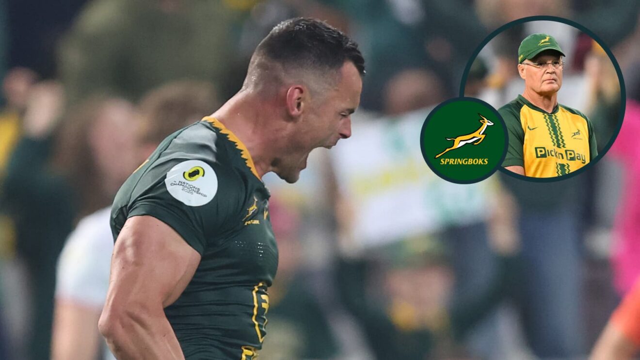 Springboks centre Jesse Kriel and an inset of head coach Rassie Erasmus.