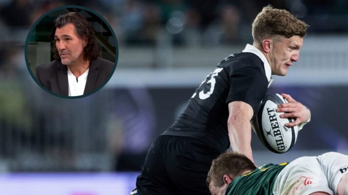 All Blacks taking on the Springboks in 2025 and former South Africa lock Victor Matfield (inset).