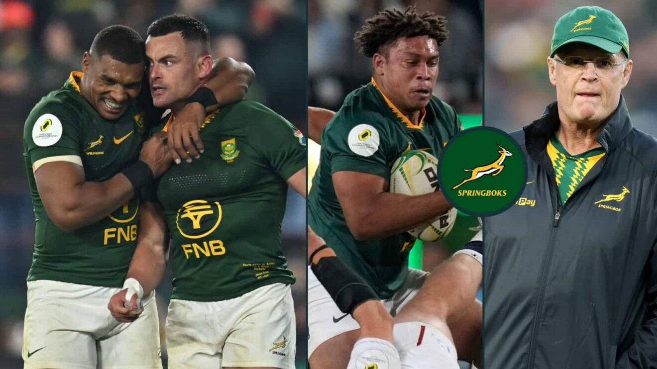 Springboks Damian Willemse, Jesse Kriel, Zach Porthen and head coach Rassie Erasmus.