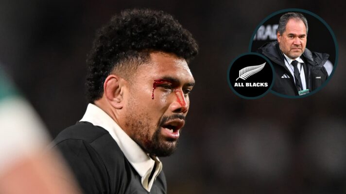 Ardie Savea and an inset of All Blacks head coach Dave Rennie.
