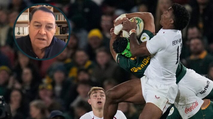 Springboks winning aerial contest in clash against England and ex-All Blacks head coach Sir Steve Hansen (inset).