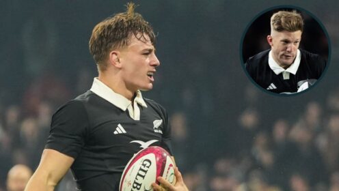 Ruben Love and Damian McKenzie (inset) in action for the All Blacks.