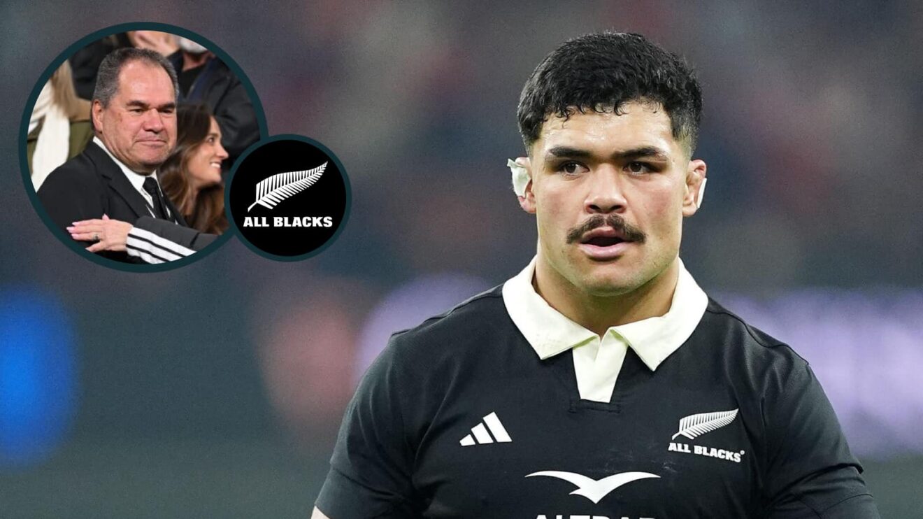 Du'Plessis Kirifi and an inset of All Blacks head coach Dave Rennie.
