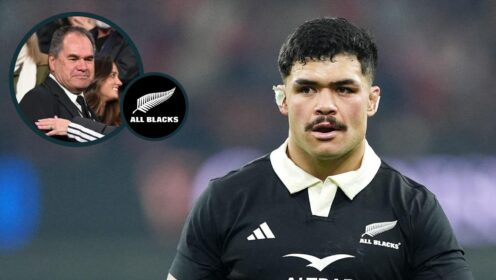 Du'Plessis Kirifi and an inset of All Blacks head coach Dave Rennie.