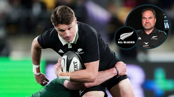 All Blacks fly-half Beauden Barrett and an inset of head coach Dave Rennie.