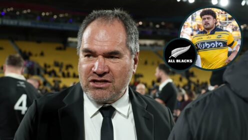 All Blacks head coach Dave Rennie and an inset of uncapped prop Siale Lauaki.