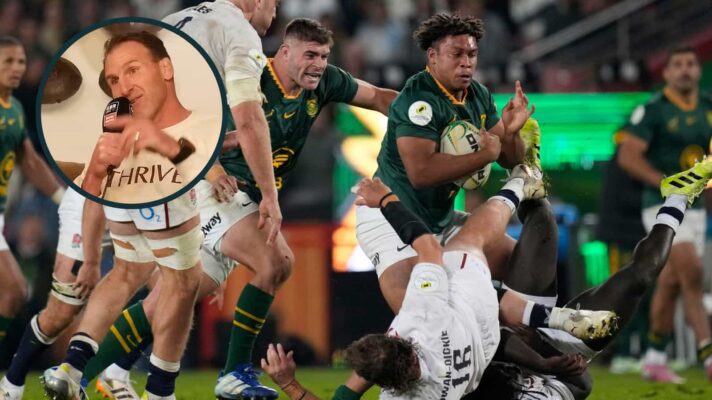 Springboks front rower Zach Porthen and an inset of All Blacks legend Kieran Read.