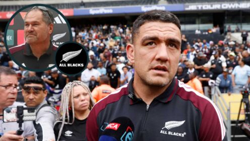 All Blacks hooker Codie Taylor and an inset of head coach Dave Rennie.
