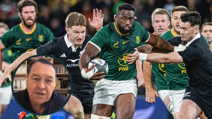 Springboks taking on the All Blacks and former New Zealand head coach Sir Steve Hansen (inset).