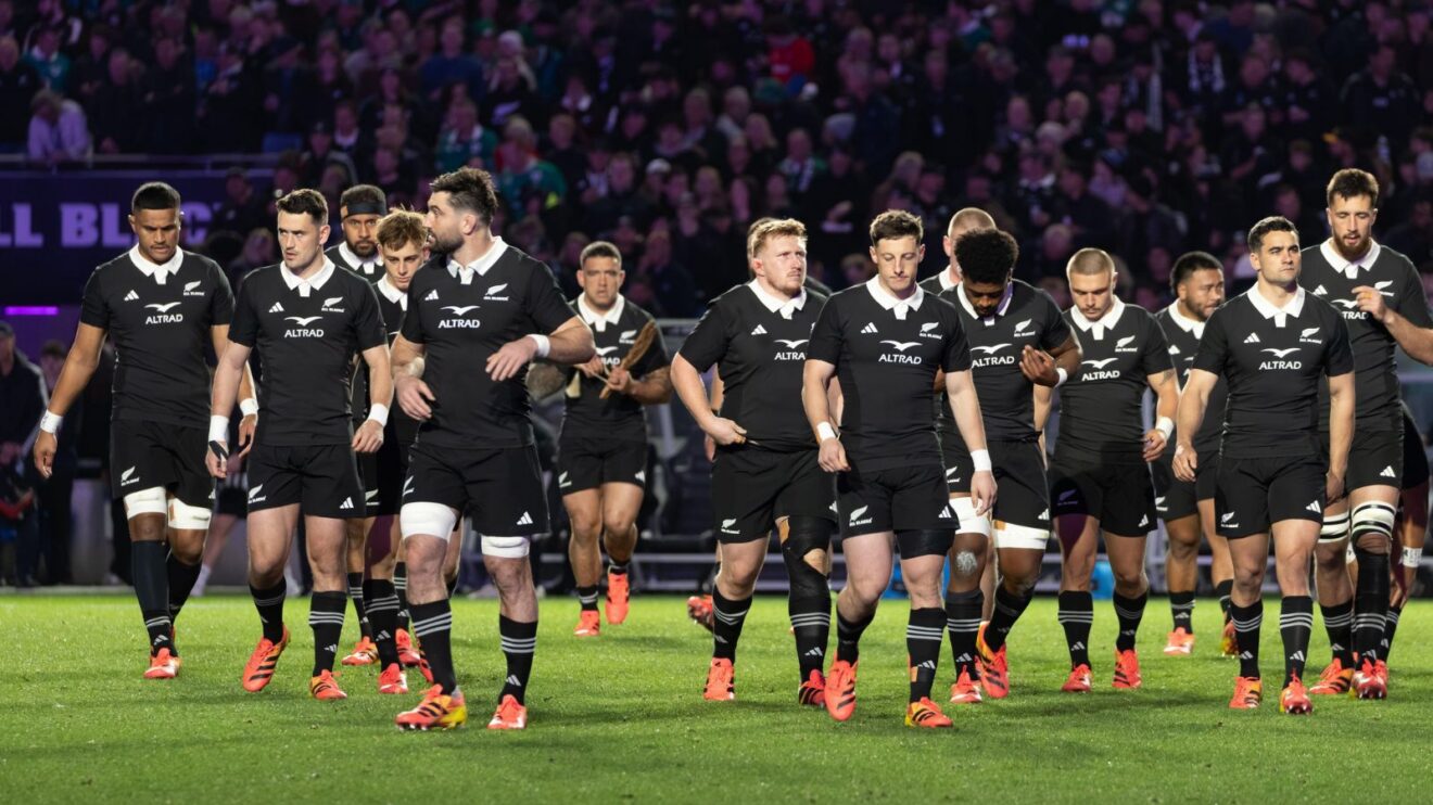 All Blacks players gather for a haka in 2026