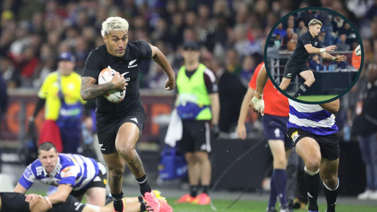 All Blacks Beauden Barrett and Rieko Ioane in action against the Stormers.