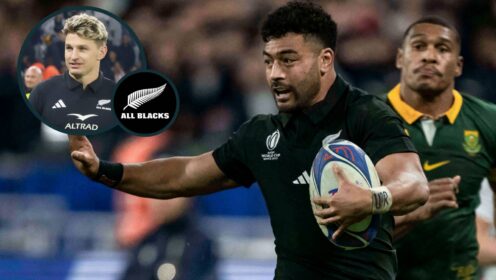 All Blacks fly-halves Richie Mo'unga and Beauden Barrett (inset).