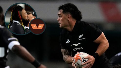 A two layered image of Ma'a Nonu and Quinn Tupaea
