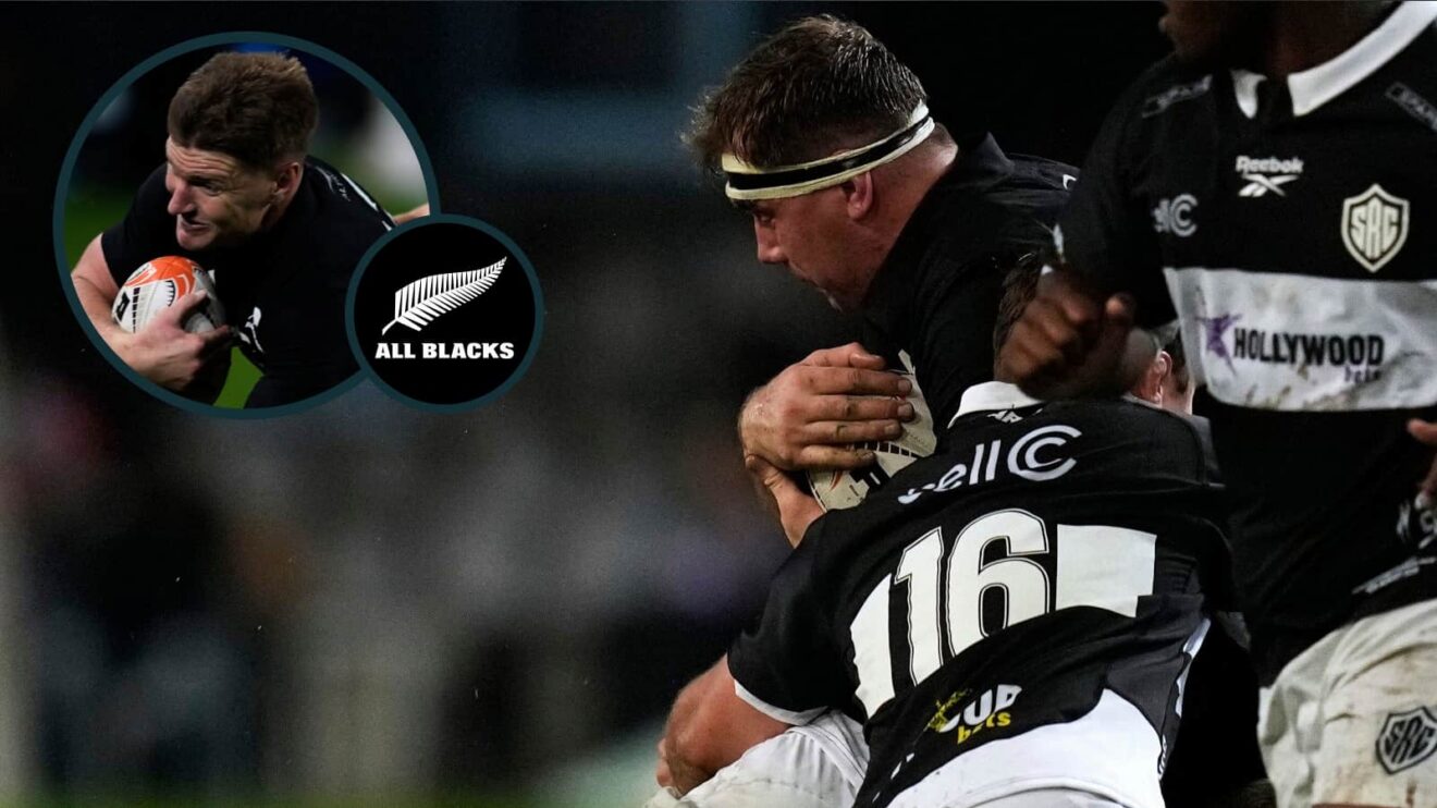 Sharks and All Blacks going head-to-head and Jordie Barrett scoring a try (inset).