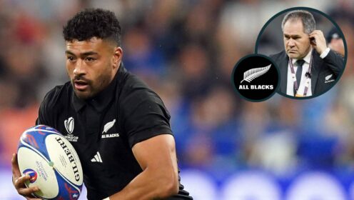 All Blacks fly-half Richie Mo'unga and head coach Dave Rennie (inset).