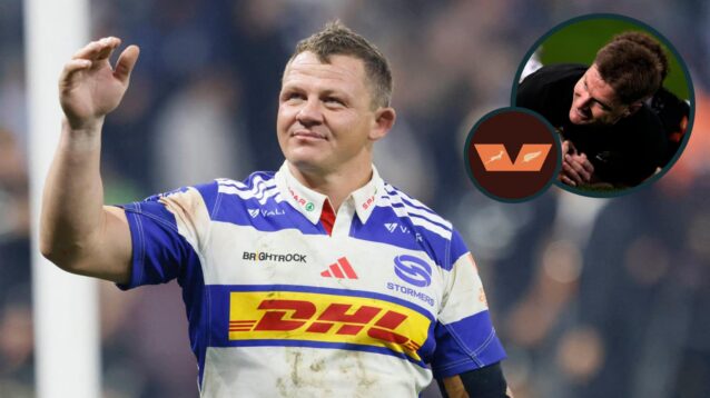 Stormers star forward Deon Fourie and an inset of All Blacks back Jordie Barrett