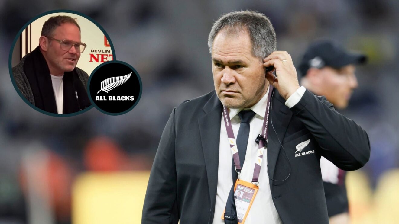 All Blacks head coach Dave Rennie and former Test openside flanker Josh Kronfeld (inset).
