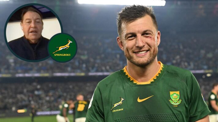 Springboks fly-half Handre Pollard and an inset of Sir Steve Hansen.