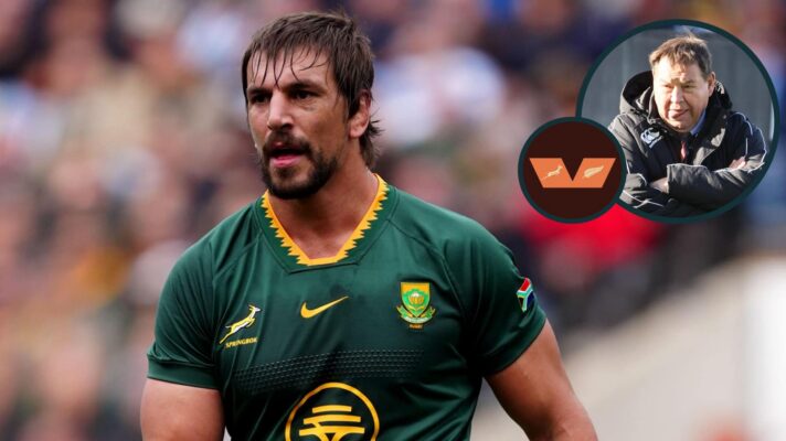 Springboks lock Eben Etzebeth and an inset of Sir Steve Hansen.