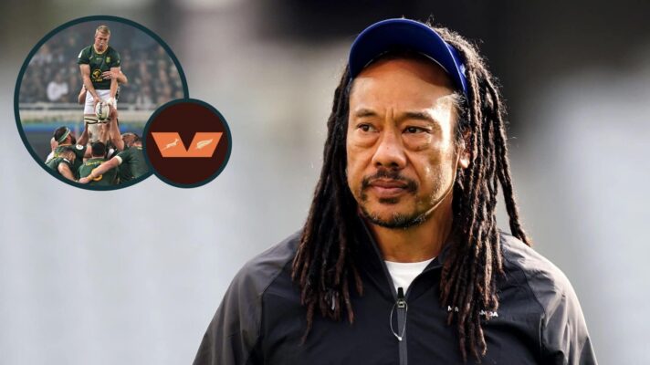 All Blacks assistant coach Tana Umaga and an inset of a Springboks lineout.