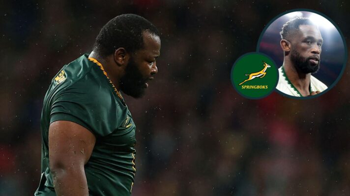 A two layered image of Ox Nche (left) and Siya Kolisi (right)