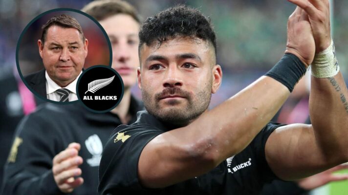 All Blacks fly-half Richie Mounga and an inset of ex-head coach Sir Steve Hansen.