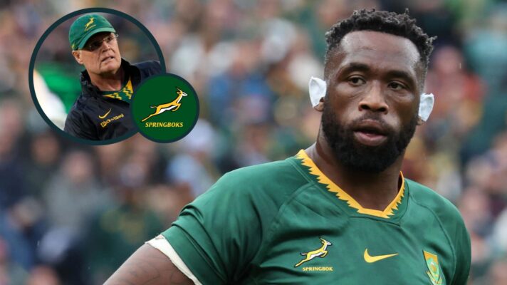 Springboks captain Siya Kolisi, who will miss first All Blacks Test, and head coach Rassie Erasmus (inset).
