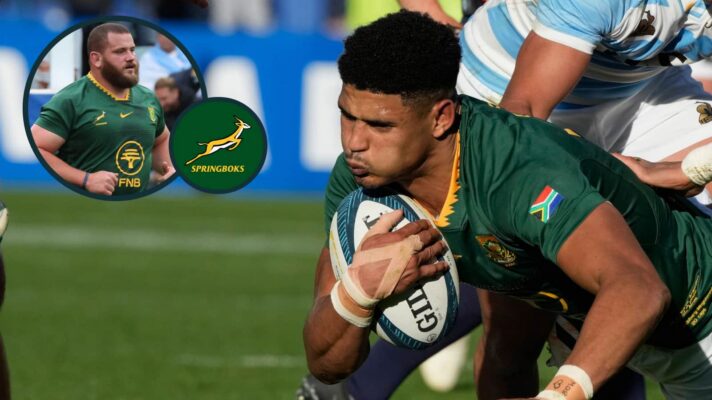 Sacha Feinberg-Mngomezulu and Wilco Louw (inset) in action for the Springboks.