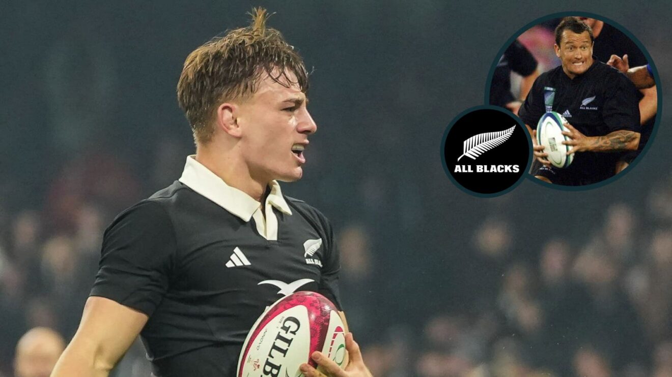 Current All Blacks fly-half Ruben Love and former New Zealand playmaker Carlos Spencer (inset).