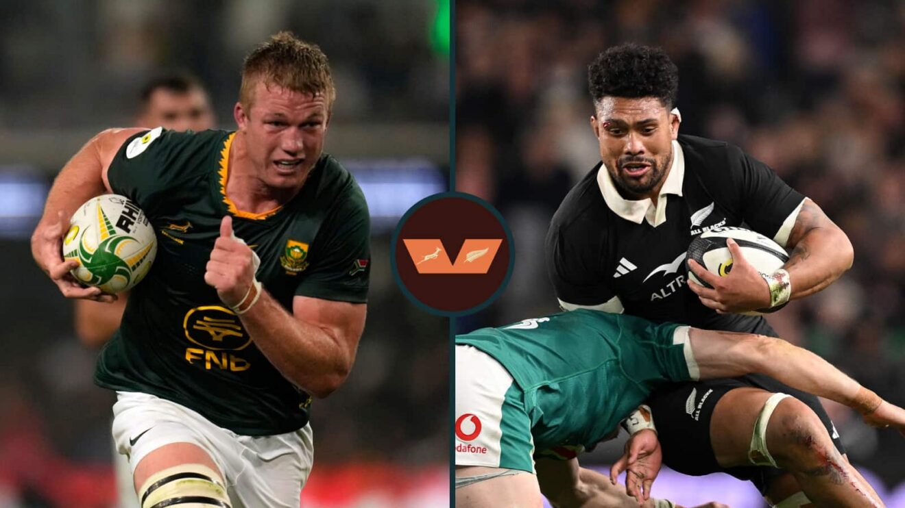 Springboks captain Pieter-Steph du Toit and All Blacks skipper Ardie Savea