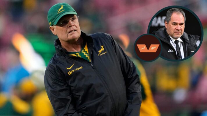 Springboks head coach Rassie Erasmus and All Blacks boss Dave Rennie (inset).