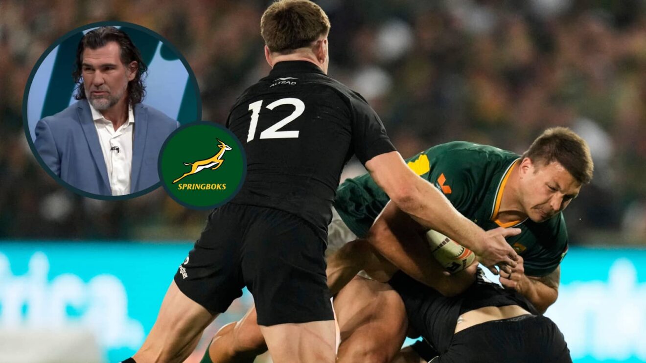 Andre Esterhuizen in action for the Springboks against the All Blacks and an inset of Victor Matfield.