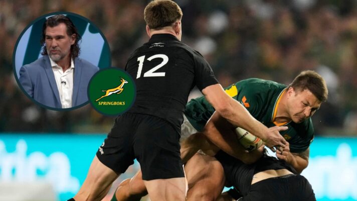 Andre Esterhuizen in action for the Springboks against the All Blacks and an inset of Victor Matfield.