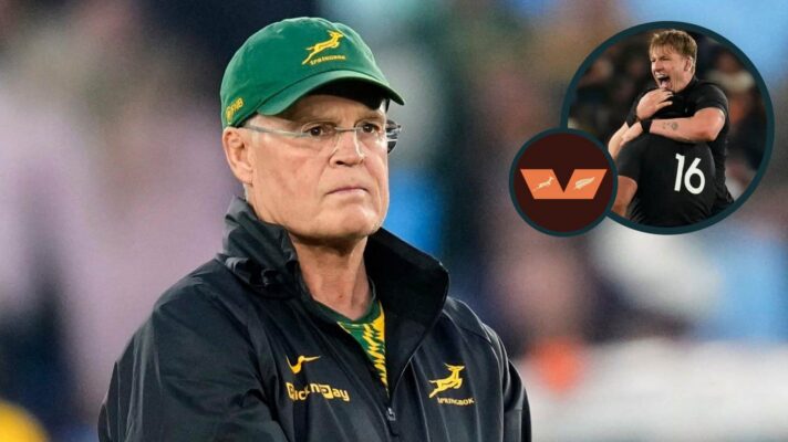 Springboks head coach Rassie Erasmus and an inset of All Blacks lock Sam Darry.