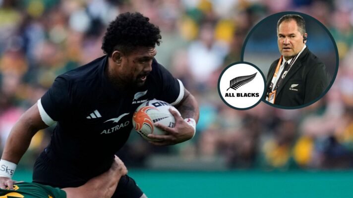 A two layered image of Ardie Savea and Dave Rennie