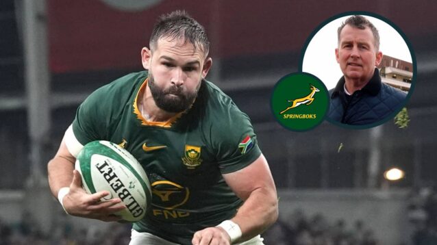 Springboks scrum-half Cobus Reinach and former Test referee Nigel Owens (inset).
