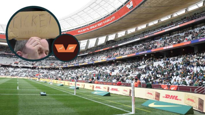 General view of DHL Stadium and fan looking for ticket (inset).