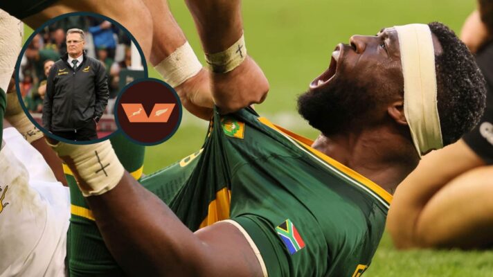 Springboks captain Siya Kolisi and an inset of Rassie Erasmus