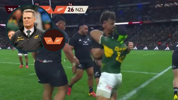 Cheslin Kolbe and Leroy Carter scuffle.