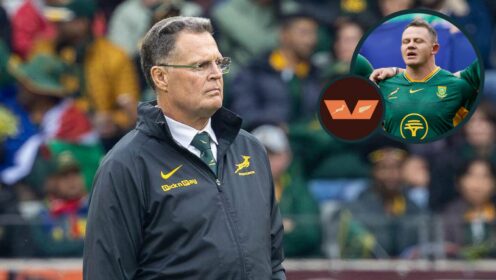 Springboks head coach Rassie Erasmus and an inset of Deon Fourie.
